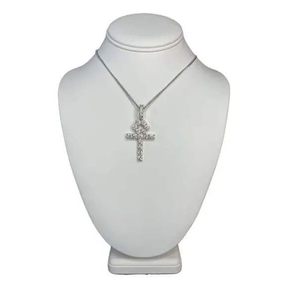 SUPER ICY 8.1ctw VVS1 Moissanite Ankh Pendant Necklace Solid 925 Sterling Silver